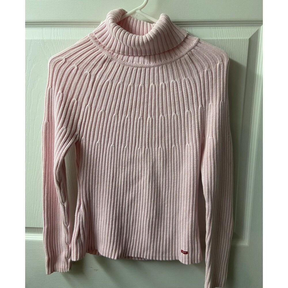 Vintage ESPRIT XS pink Cable Knit Long Sleeve Turtleneck Sweater Retro Romantic